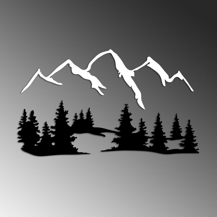 Wallity Nature And Mountain - 2 Escultura de pared de metal en blanco y negro